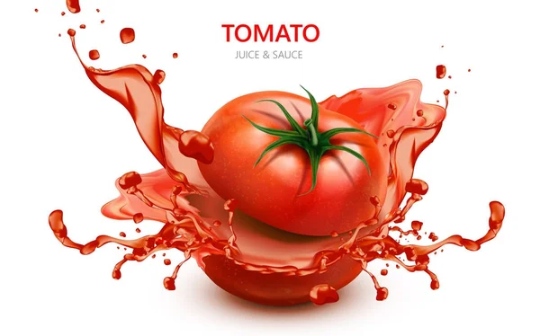 Нарізаний помідор з розбризкувальним соком — стоковий вектор