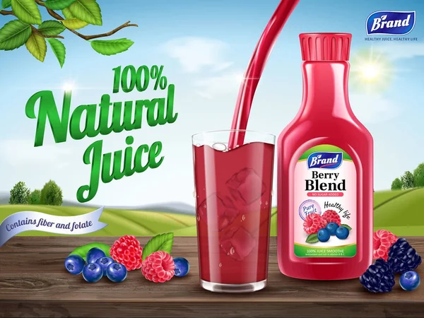 天然浆果混合果汁广告 — 图库矢量图片