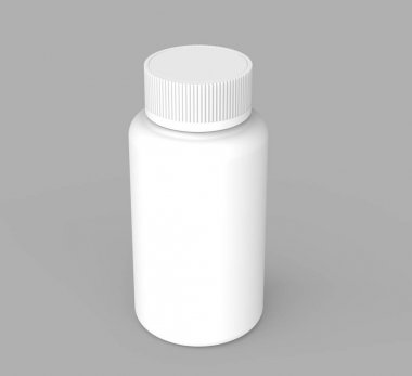 boş ilaç şişe tasarımı için kullanın, izole gri arka plan, 3d render