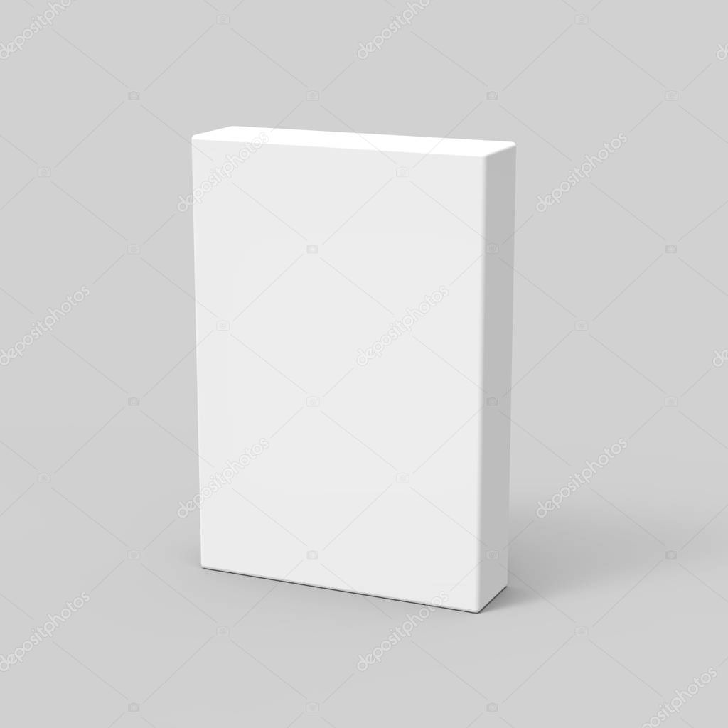 side view 3d rendering tilt blank flat box and shadow, isolated gray background