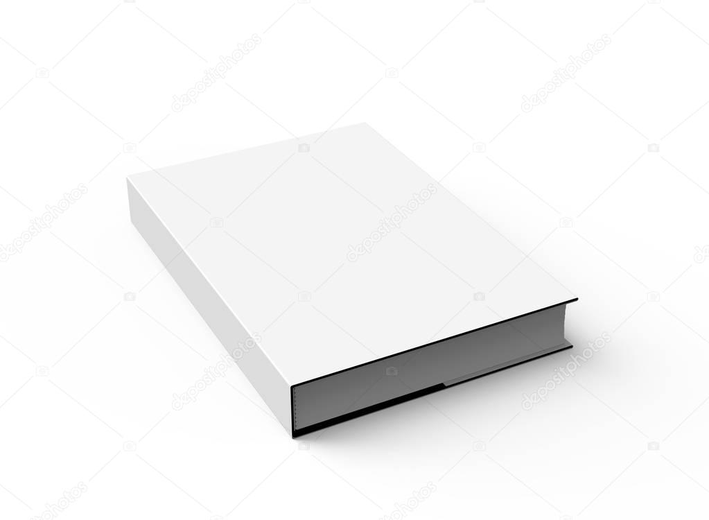 3D rendering hardcover book, single book mockup lie down on white background