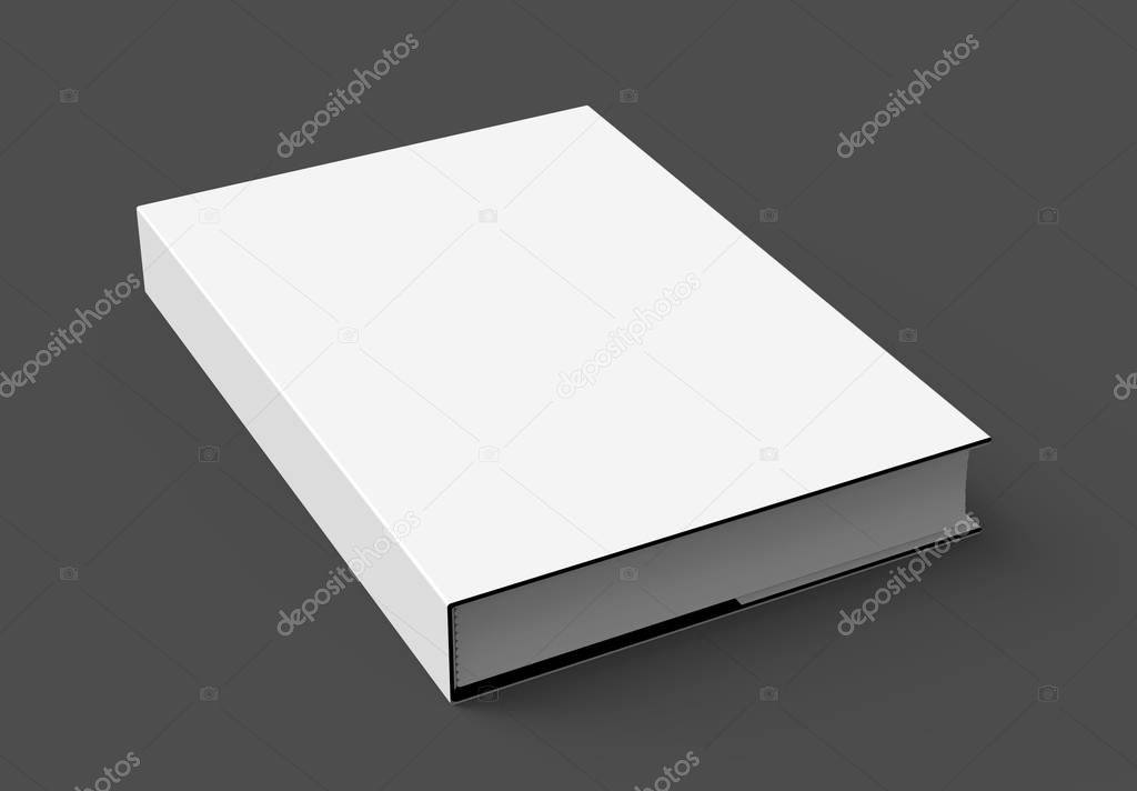 3D rendering hardcover book, single book mockup lie down on dark background