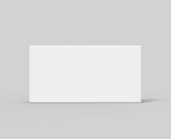 Seitenansicht Rendering Blank Flache Box Isolierter Grauer Hintergrund — Stockfoto