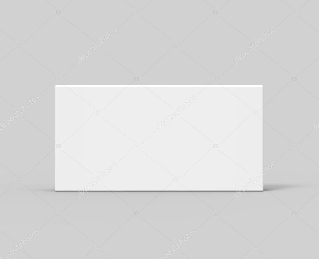 side view 3d rendering blank flat box, isolated gray background