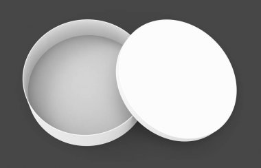 Tek boş yuvarlak kutu, kısa kağıt kutusu mockup kapağı üzerine koyu arka plan üzerinde izole yalın ile 3d render ve yükseltilmiş görünümü
