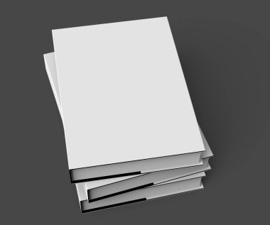 3D render ciltli kitaplar, üç kitap mockup yığmak ve koyu arka plan üzerinde yükseltilmiş görünümü izole