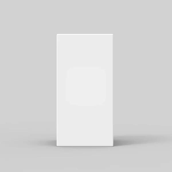 Vista Lateral Renderização Branco Longa Caixa Sombra Fundo Cinza Isolado — Fotografia de Stock