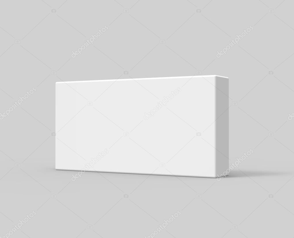 side view 3d rendering tilt blank flat box and shadow, isolated gray background