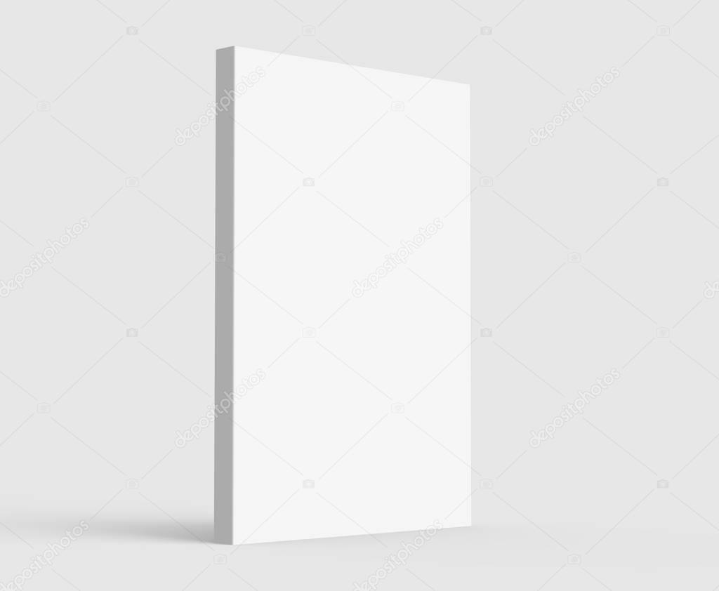 3D rendering hardcover book, standing single book mockup isolated on light gray background