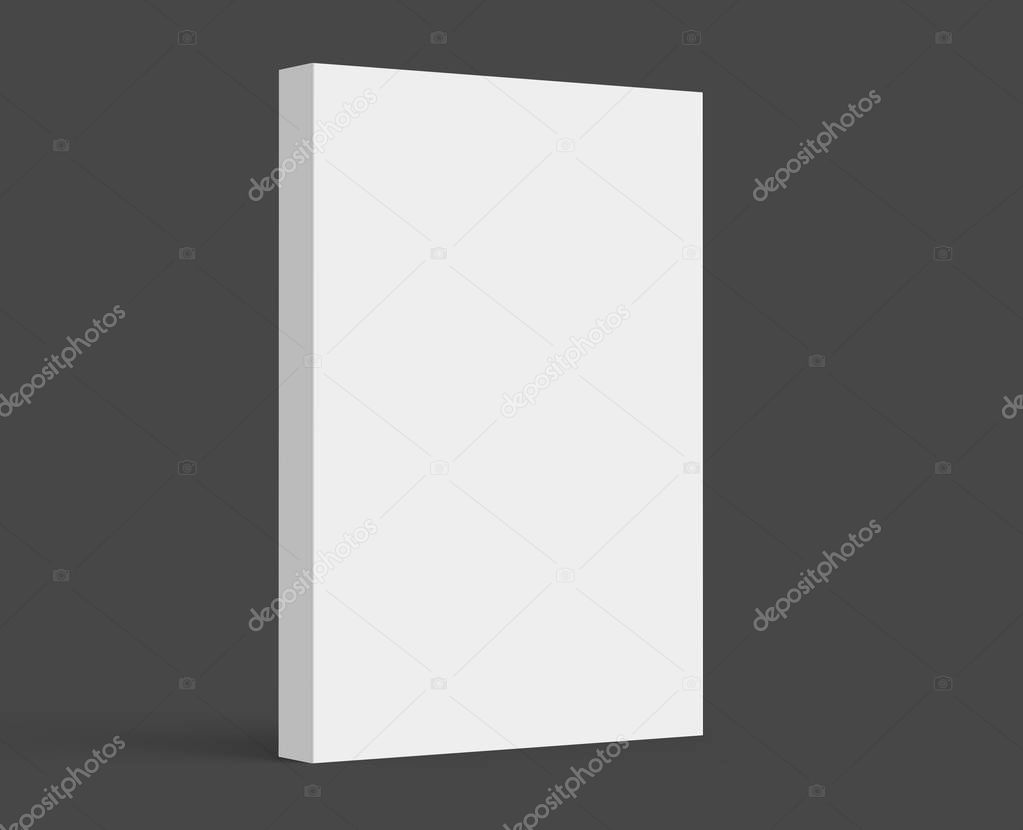 3D rendering hardcover book, standing single book mockup isolated on dark background