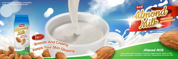 Anúncios de leite de amêndoa — Vetor de Stock