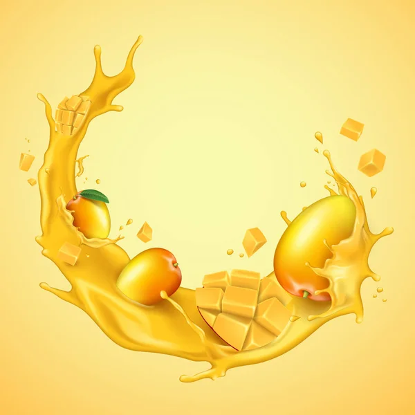 Сік манго зі свіжими фруктами — стоковий вектор
