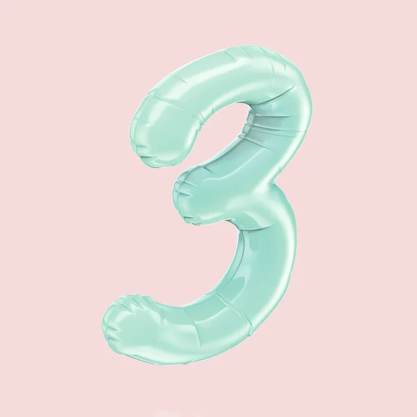 Tiffany blue balloon number 3 — Stock Photo, Image