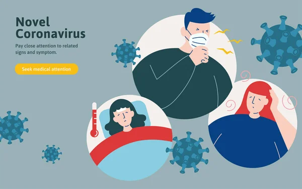 Covid Sintomas Incluindo Tosse Febre Tonturas Estilo Plano — Vetor de Stock