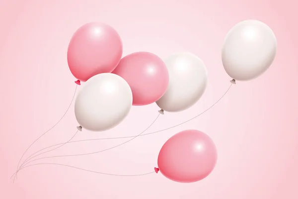 Ilustração Lindo Conjunto Balões Rosa Branco Flutuar Para Aniversário Aniversário —  Vetores de Stock