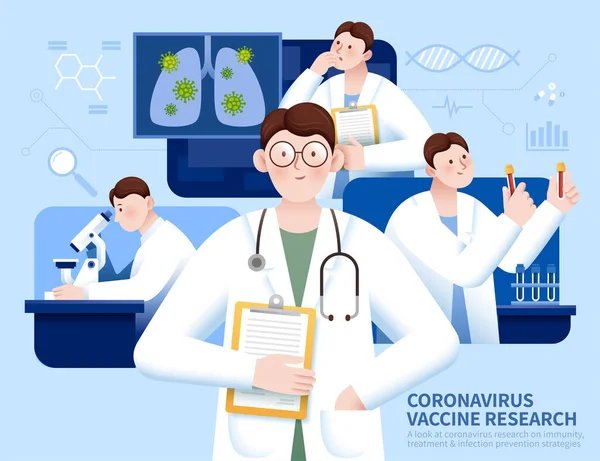 Des Scientifiques Qui Travaillent Dur Recherche Vaccins Traitements Efficaces Pour — Image vectorielle