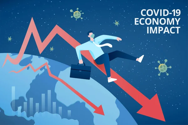 Concepto Impacto Economía Global Covid Con Hombre Negocios Que Desliza — Vector de stock