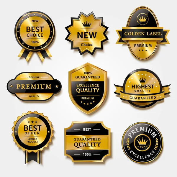 Useful Collection Badges Labels Metal Texture Design Premium Product Packaging — Stock Vector