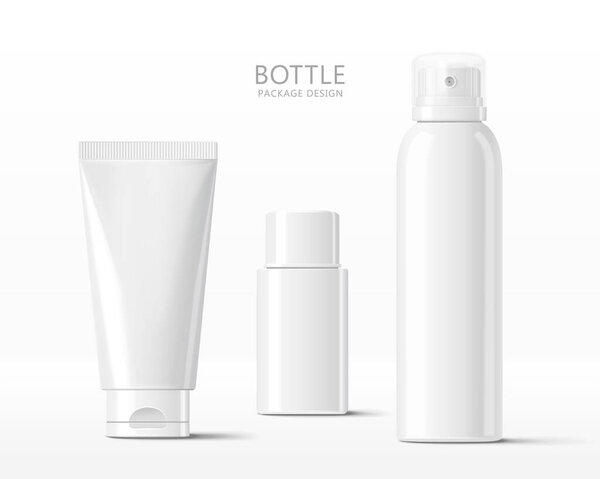 Набор различных чистых косметических макетов бутылок, изолированных на белом фоне, 3d иллюстрация
