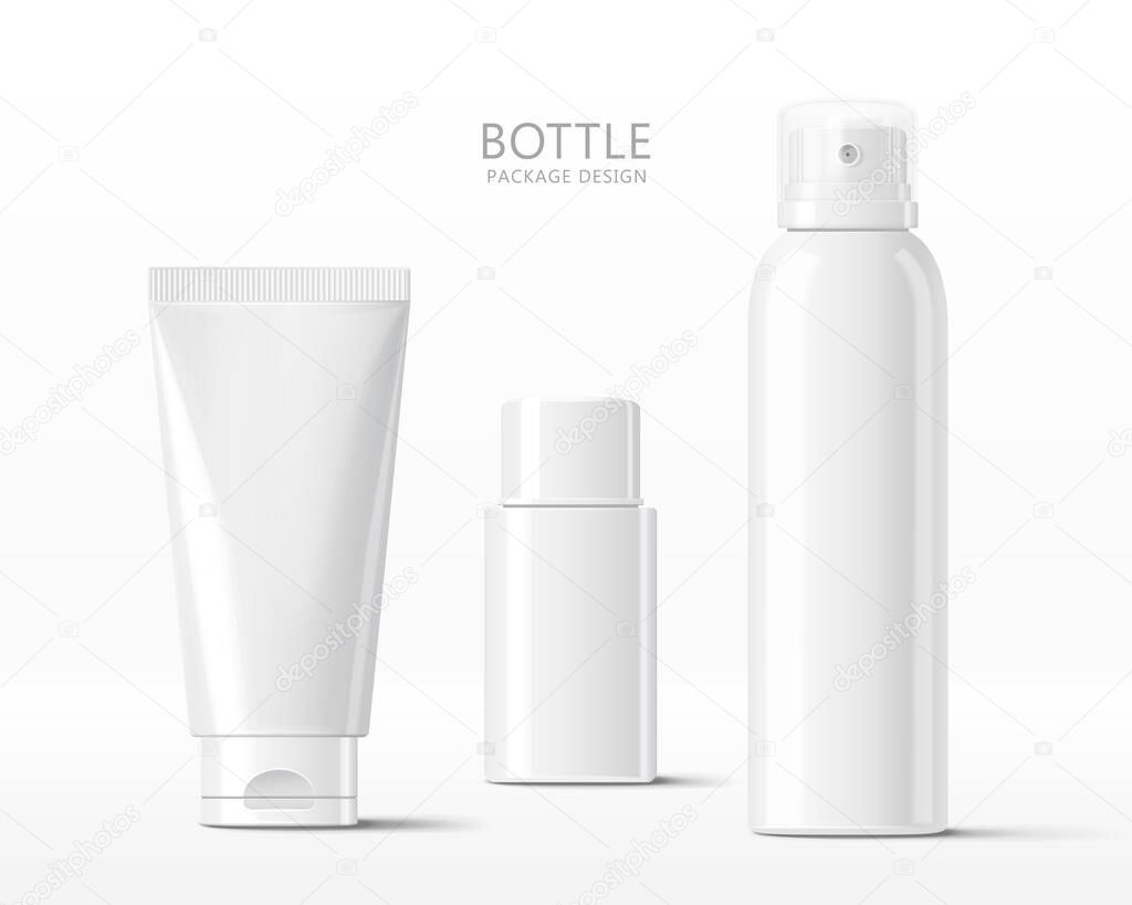 Set of various blank cosmetic bottle mock-ups, isolated on white background, 3d illustration
