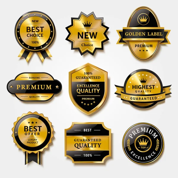 Nuttige Verzameling Badges Etiketten Metalen Textuur Ontwerp Voor Premium Productverpakking — Stockvector