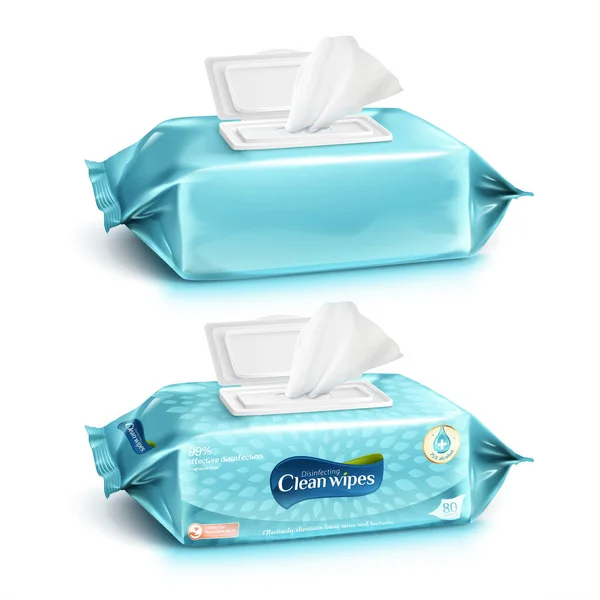 Set Salviette Detergenti Dal Design Blu Verdastro Chiaro Una Con — Vettoriale Stock
