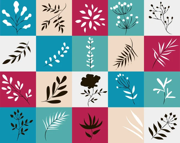 Ícones de plantas em quadrados coloridos — Fotografia de Stock