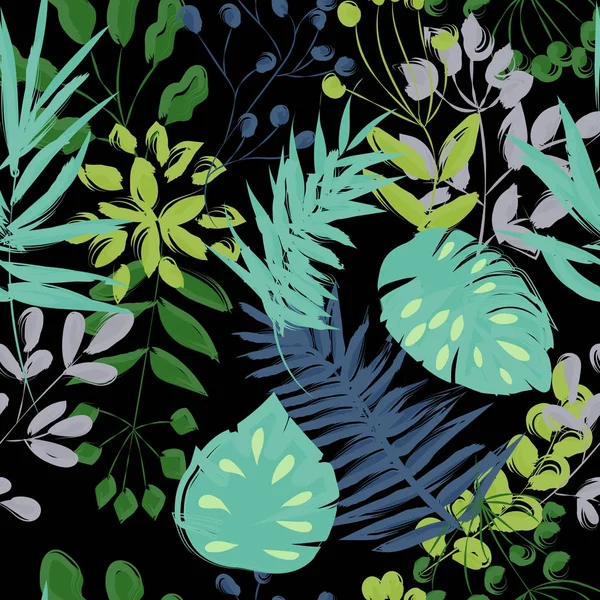 Backgroun 的蓝色和绿色植物的无缝模式 — 图库矢量图片