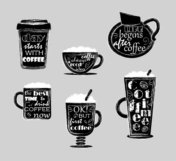 Metin Kahve Fincanı Kahve Hakkında Vektör Çizim — Stok Vektör