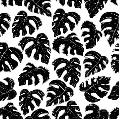 Beyaz arka plan üzerinde siyah palmiye desen bırakır