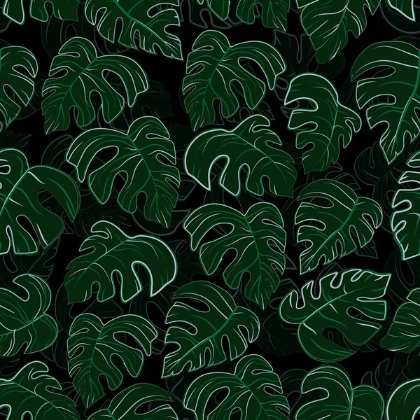 Pattern of colored palm leaves on dark background — Stock Vector