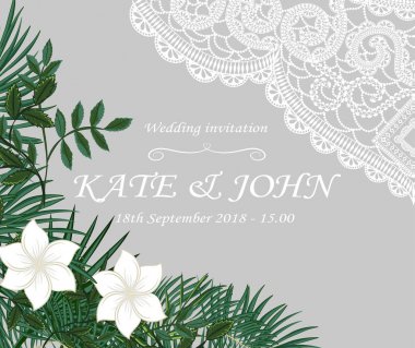 dantel ve çiçek düğün davetiyesi