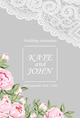 düğün davetiyesi peonies ve dantel ile