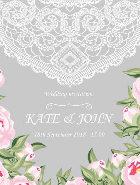düğün davetiyesi peonies ve dantel ile