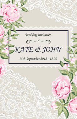 düğün davetiyesi peonies ve dantel ile