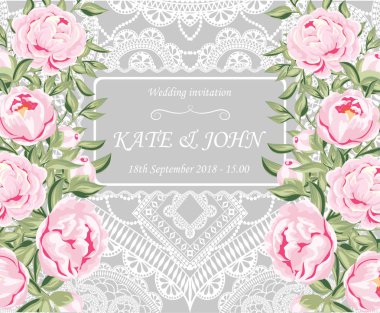 düğün davetiyesi peonies ve dantel ile