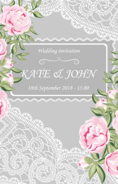 düğün davetiyesi peonies ve dantel ile