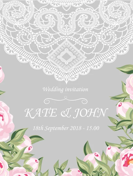 düğün davetiyesi peonies ve dantel ile