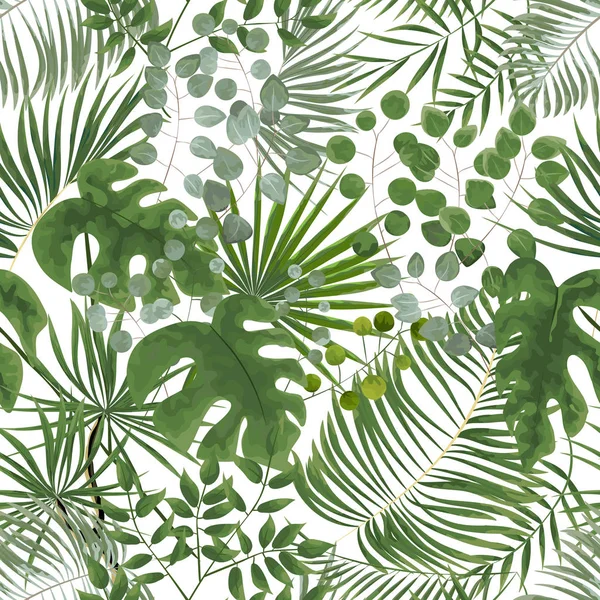 Vzor bezešvé zelených listů. zelené tropické zázemí v w — Stockový vektor