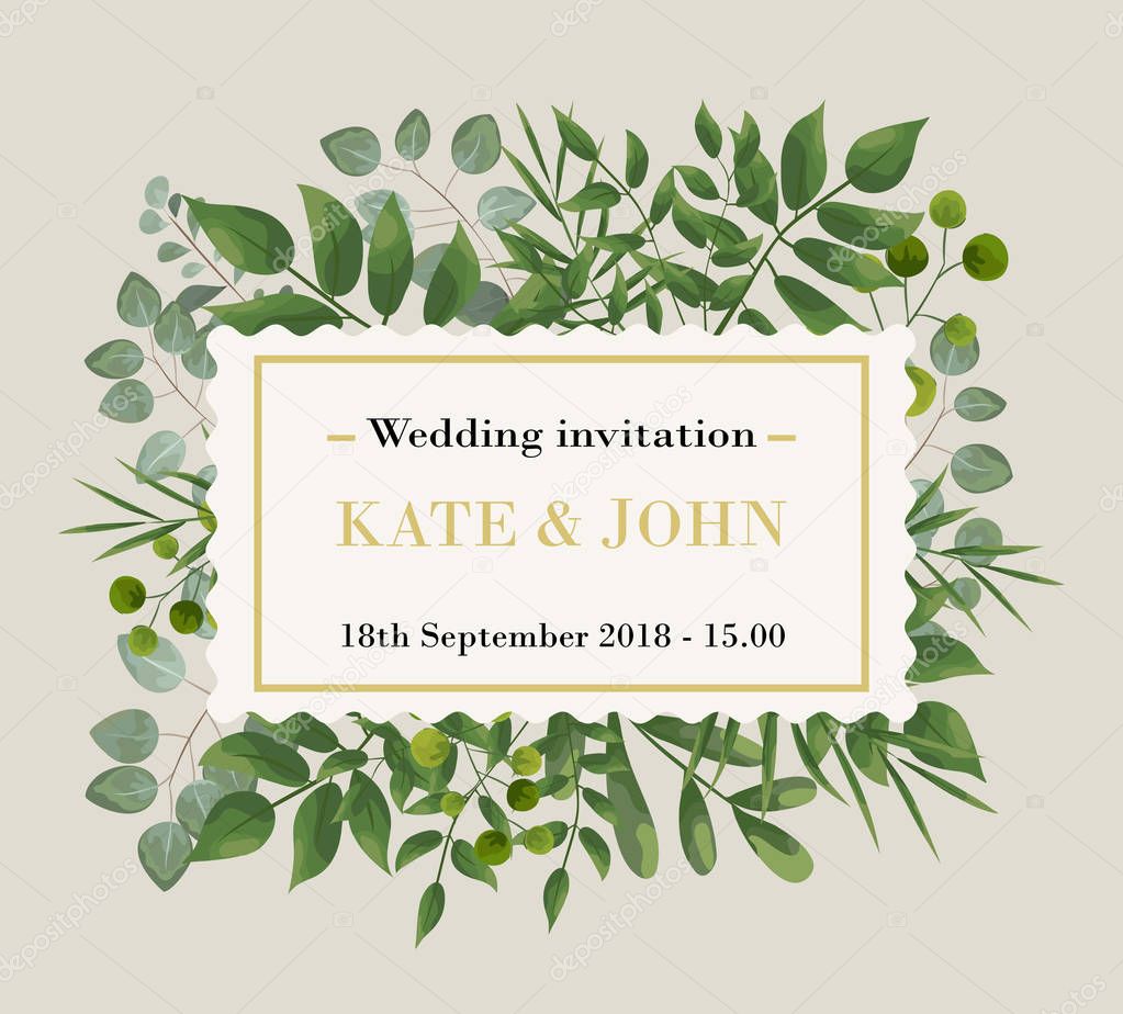 Wedding Invitation, floral invite thank you, rsvp modern card De