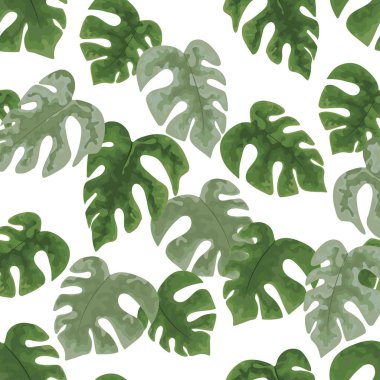 parlak yeşil tropikal seamless modeli üzerinde beyaz backgr yaprakları