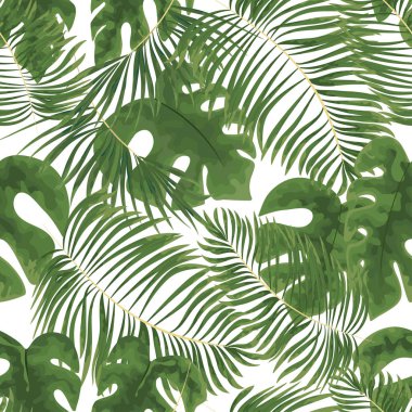 parlak yeşil tropikal seamless modeli üzerinde beyaz backgr yaprakları