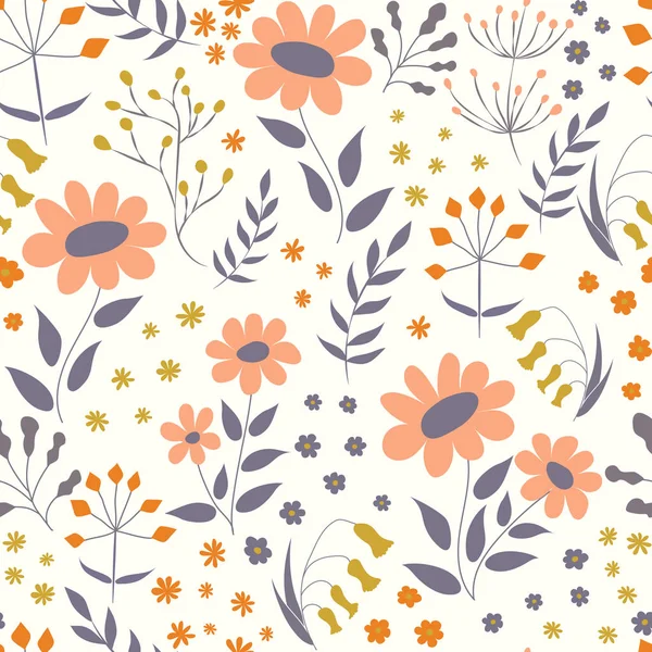 Vector bloemmotief in doodle stijl met bloemen en bladeren. G — Stockvector