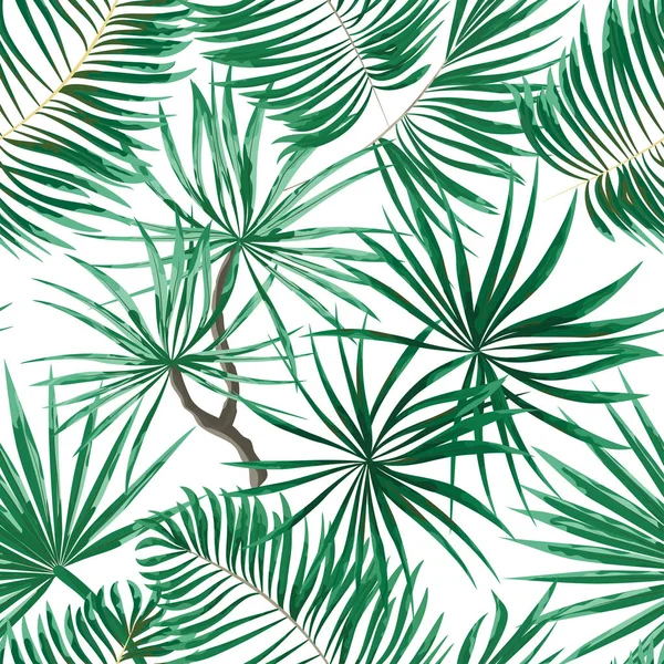 Nahtloses Muster leuchtend grüner tropischer Blätter auf weißem Backgr — Stockvektor