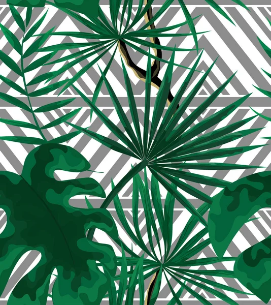 白色 backgr 上亮绿色热带叶的无缝图案 — 图库矢量图片