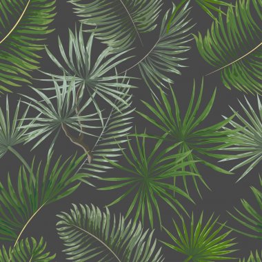 parlak yeşil tropikal Dikişsiz desen gri backgro yaprakları