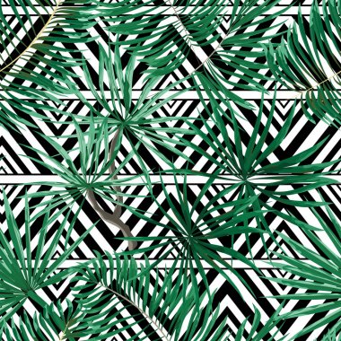 parlak yeşil tropikal seamless modeli üzerinde beyaz backgr yaprakları