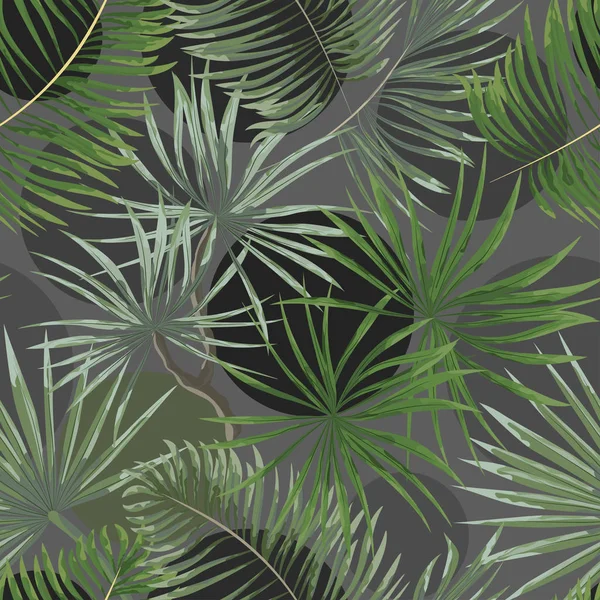 Parlak yeşil tropikal Dikişsiz desen gri backgro yaprakları — Stok Vektör