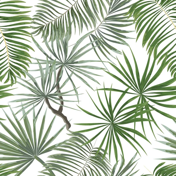 Motif sans couture de feuilles tropicales vert vif sur fond blanc — Image vectorielle