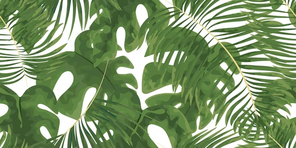 Naadloze patroon van helder groene tropische laat op witte backgr — Stockvector